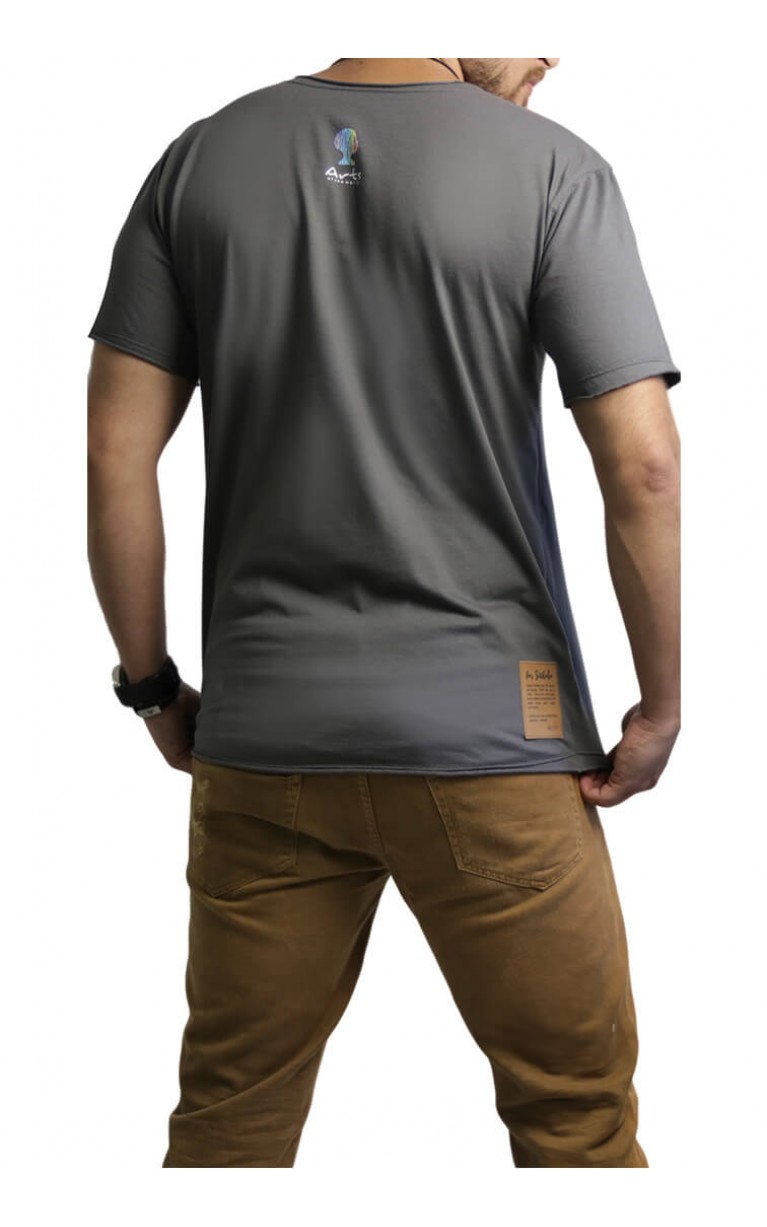 Camiseta Masculina Com Etiqueta Atr?s Cinza