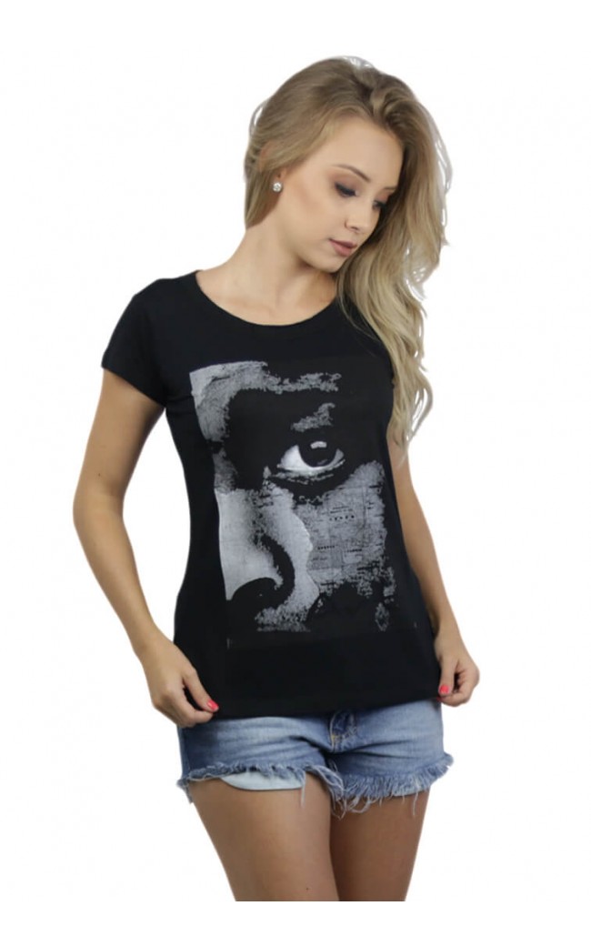 Camiseta Feminina O Olhar Africano P&B Preta - for Thulani
