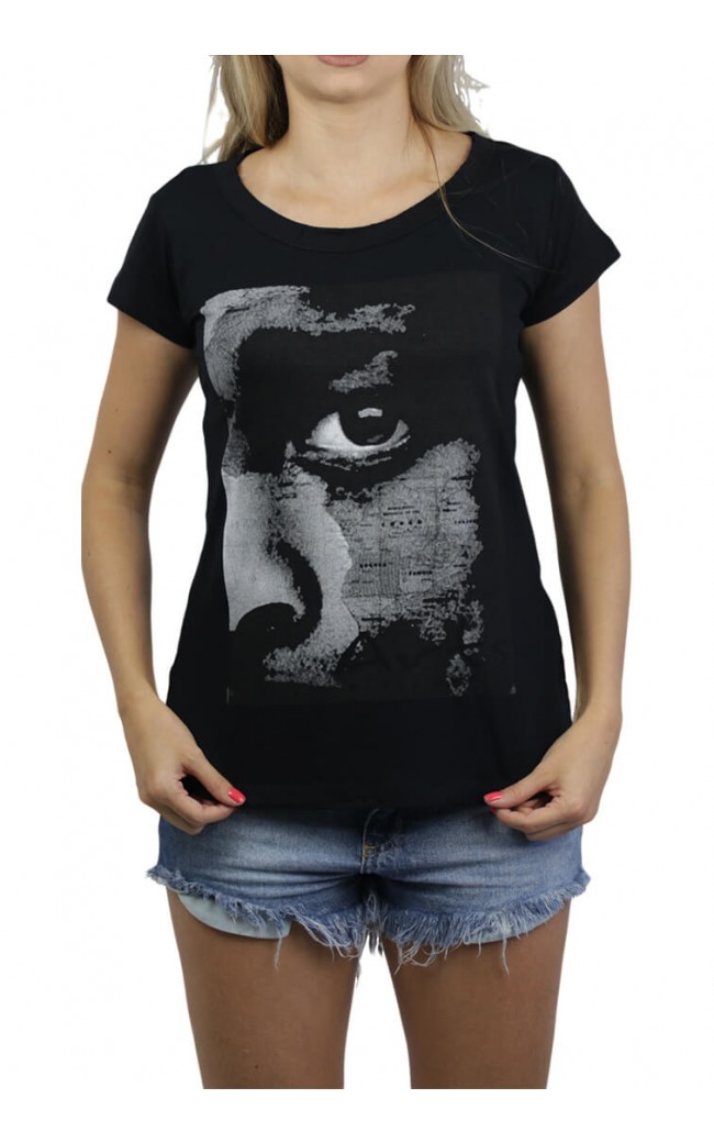 Camiseta Feminina O Olhar Africano P&B Preta - for Thulani