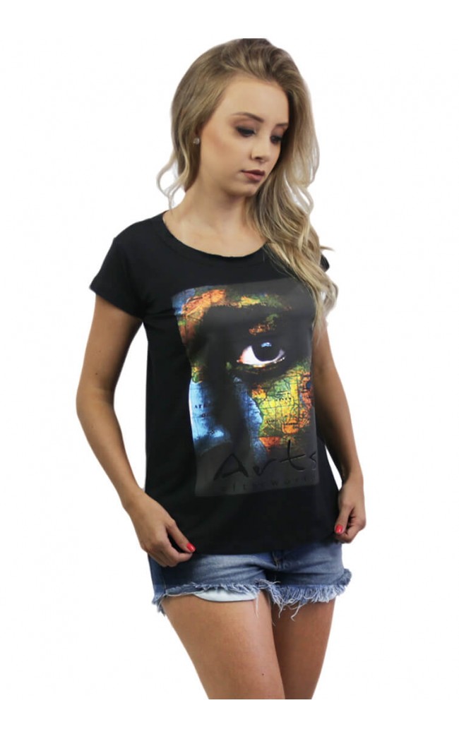 Camiseta Feminina O Olhar Africano Preta - for Thulani