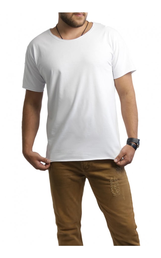 Camiseta Masculina Com Etiqueta Atrás Branca