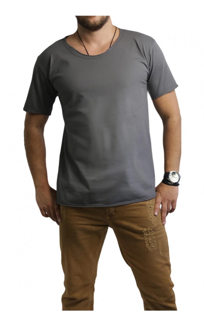 Camiseta Masculina Com Etiqueta Atrás Cinza