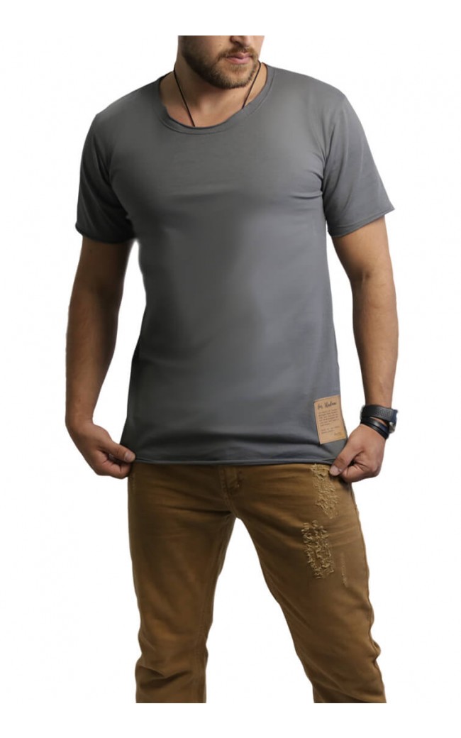 Camiseta Masculina Com Etiqueta Frente Cinza