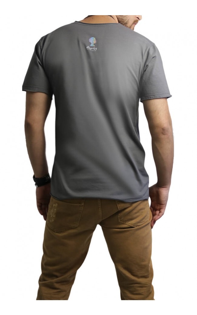 Camiseta Masculina Com Etiqueta Frente Cinza